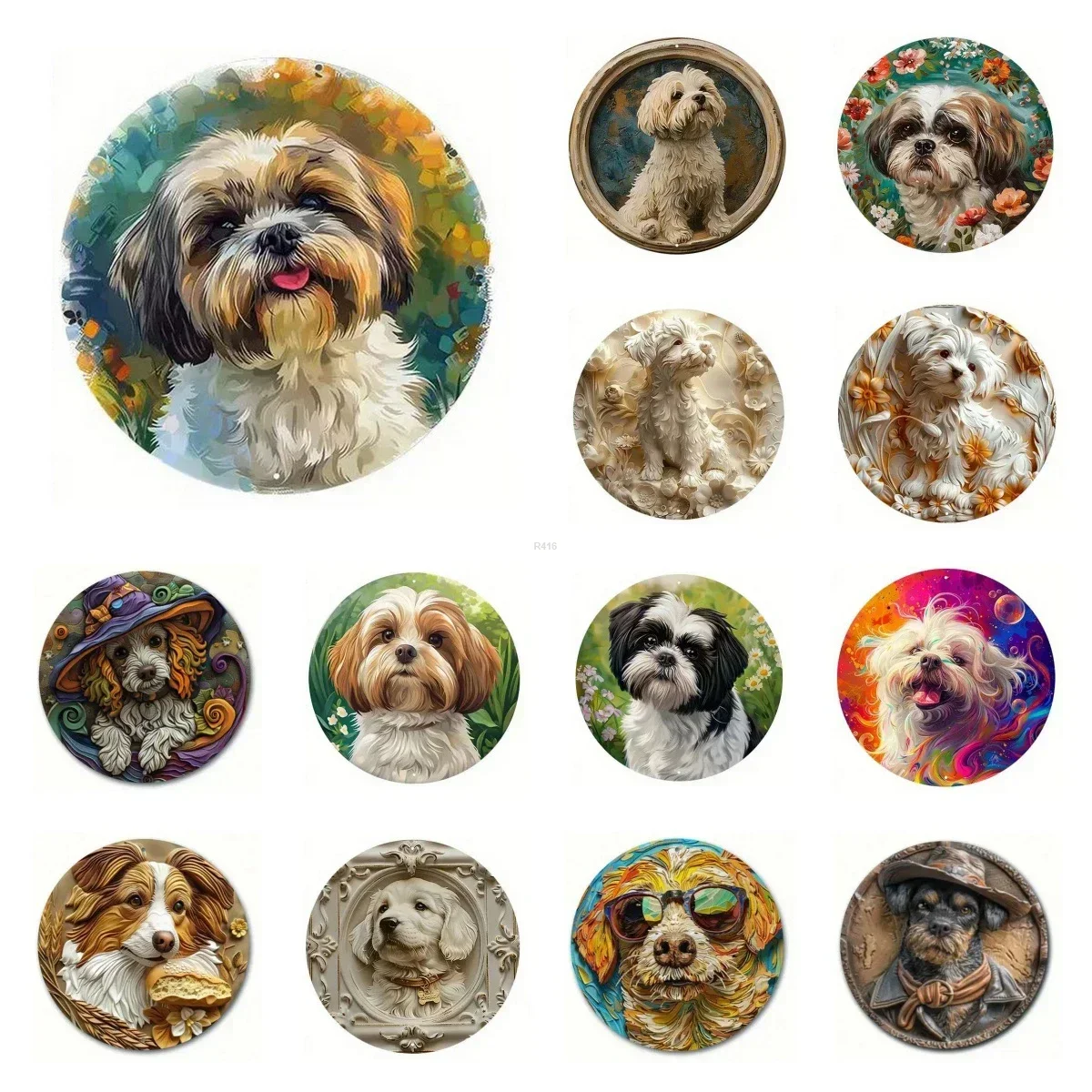 

Retro Round Metal Tin Signs 2D Flat Cute Dogs Decor Pattern Nostalgic Iron Painting Novelty For Cafe Bar Man Cave Wall Decor