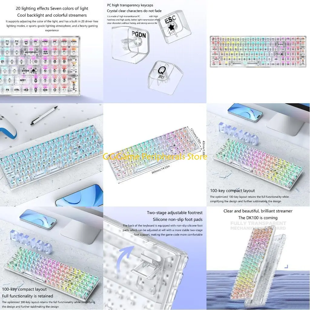 U55B Bàn Phím Cơ Không Dây Thoải Mái Có Thể Tùy Chỉnh 22 Hiệu Ứng Ánh Sáng Chơi Game PC Bàn Phím Clear Keycap Bàn Phím