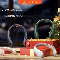 JISULIFE Portable Neck Fan, 4000 mAh Battery Rechargeable,5 Speeds Adjustable,Twistable Hands-Free Bladeless Neckband for Sports