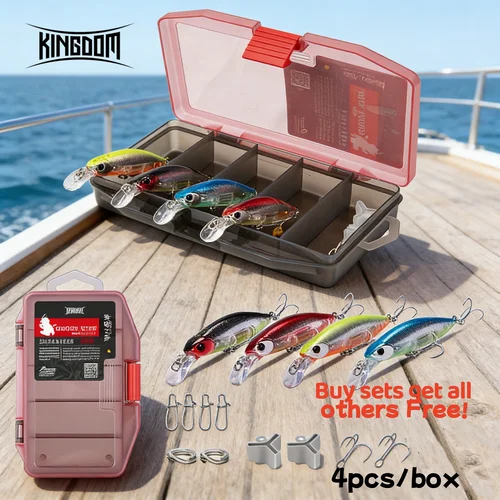 Combo de Señuelos de Pesca Kingdom Sinking Minnow, 4 Piezas/Caja, 70 mm 12 g, 55 mm 7 g, Señuelos de Pesca con Sonido, Señuelos de Natación, Wobblers Duros para Pesca de Lubina