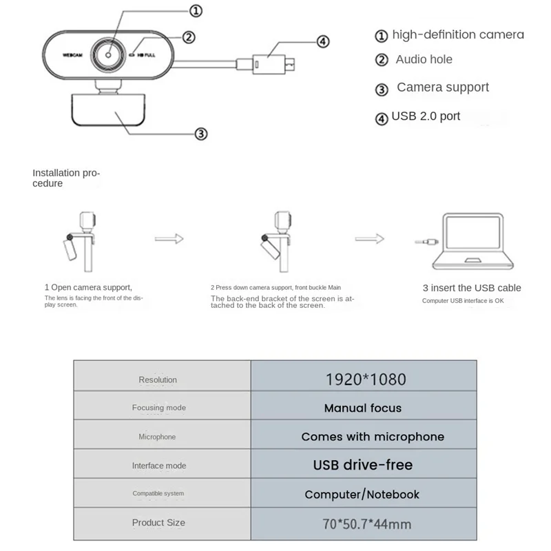 A49T 1080P Webcam with Microphone HD Webcam USB Camera for PC Laptop, Zoom, Skype, Facetime, , Linux