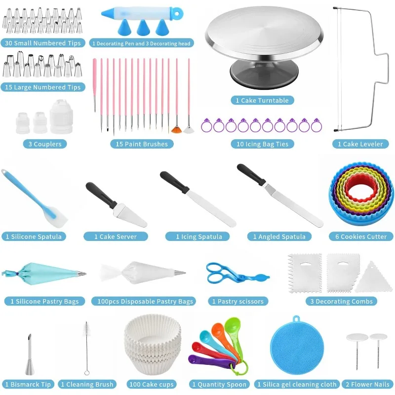 مجموعة أدوات تزيين الكعك ، ملحقات الخبز ، حامل القرص الدوار ، مجموعة أنابيب التزيين ، اللوازم ، ،