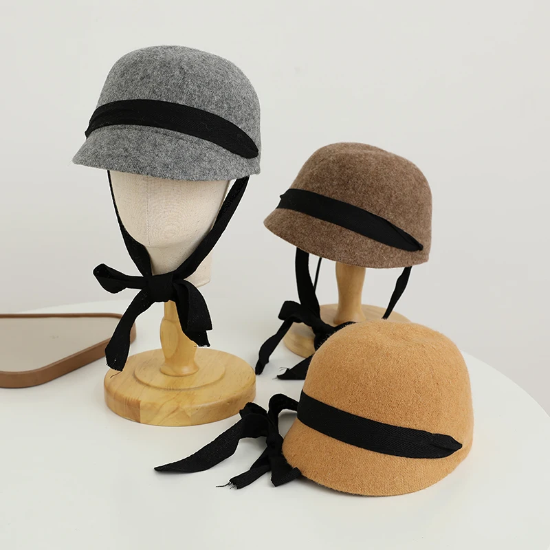Kids Wool Equestrian Top Hat Winter Warm Children Fisherman Cap 2-6year Girl Boy Sunshade Visors Solid Color Fashion Baby Fedora