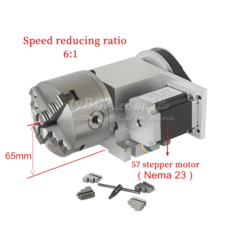 K5M-6-80A CNC Fourth Axis Rotation A-Axis with Chuck 80mm 3-Claw 4-Claw Dividing Head for 57mm Nema23 Motor CNC Milling Machine