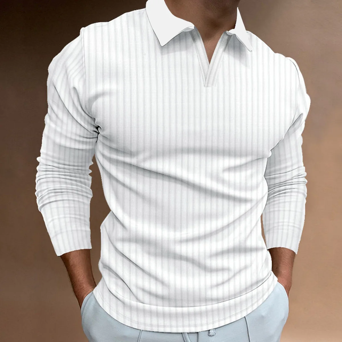 Men's Casual Long Sleeve Polo Shirt Fashion Stripes Short Sleeve Tops Quick Dry Sports T-Shirt Gym Fitness Sweatshirt Clothing