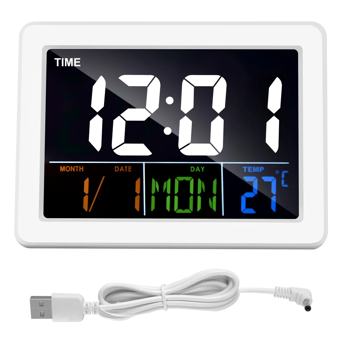 Kolorowy elektroniczny budzik biurkowy LCD z dużym ekranem i wyświetlaczem temperatury i daty