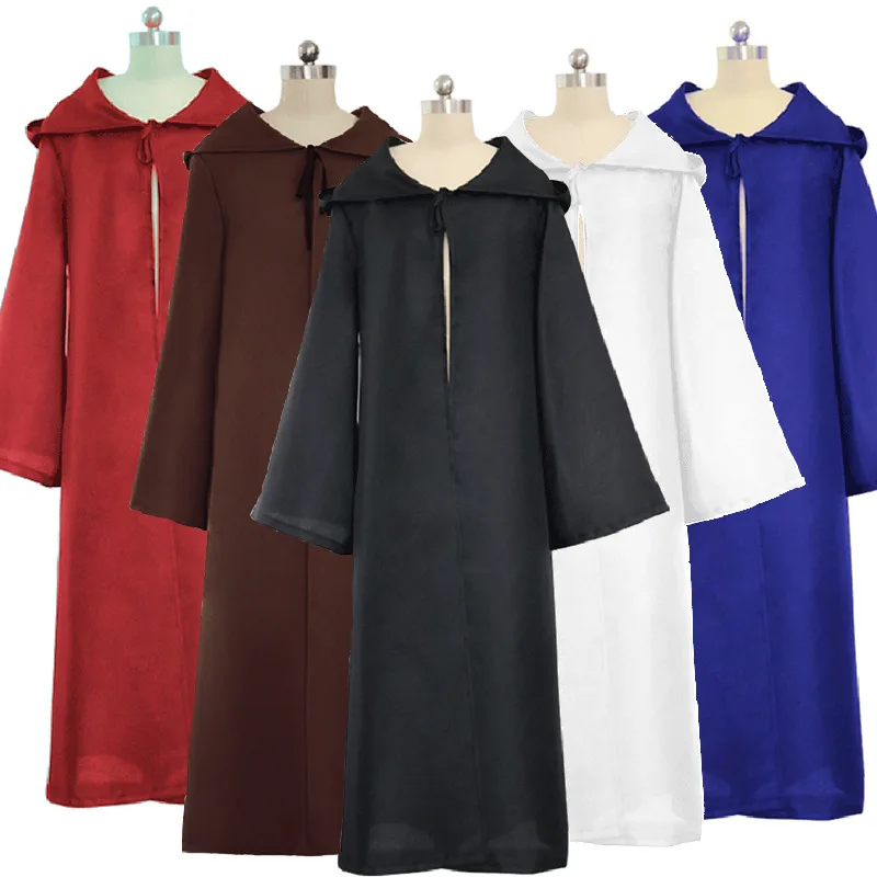 Crianças adulto medieval com capuz manto monge sacerdote robe menino halloween cosplay traje preto branco capa mago túnica