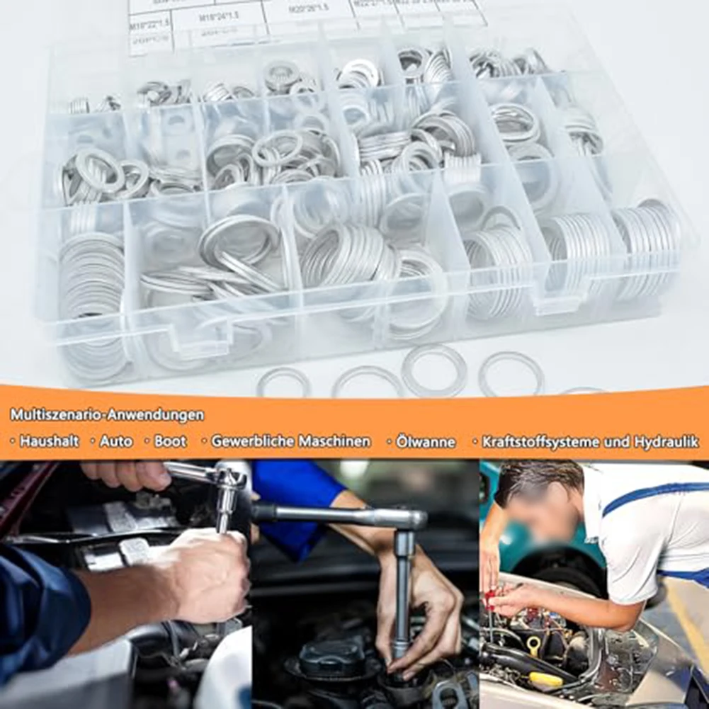 640 قطعة حلقة لإحكام الإغلاق من الألومنيوم تشكيلة متري M6 إلى تصميم مسطح مجموعة ختم استنزاف الزيت للسيارات والبحرية