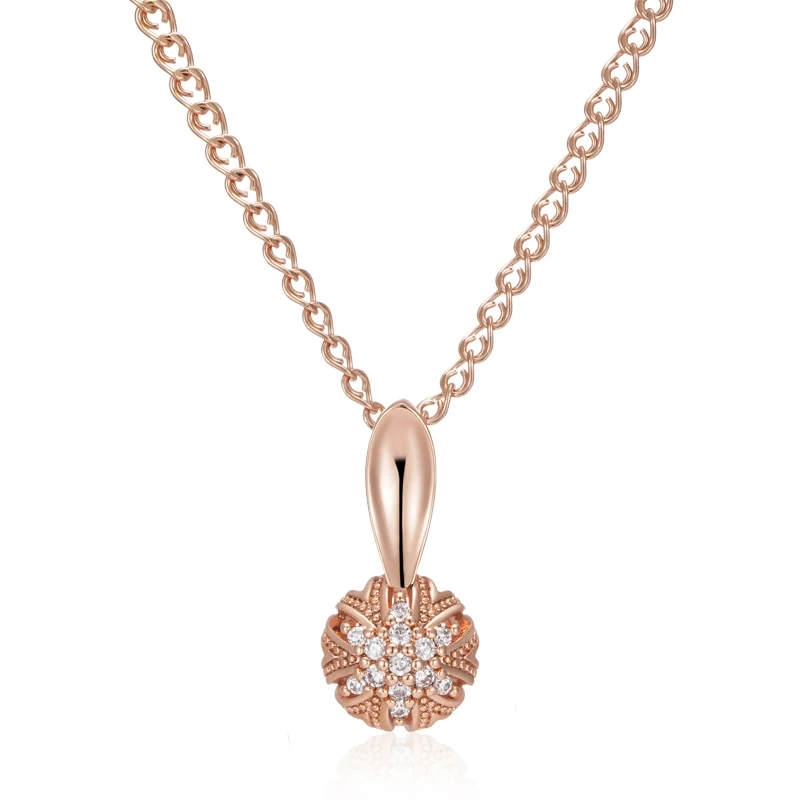 Kinel Unique Crystal Flower Pendant Necklace For Women Luxury 585 Rose Gold Color Natural Zircon Accessories Vintage Jewelry