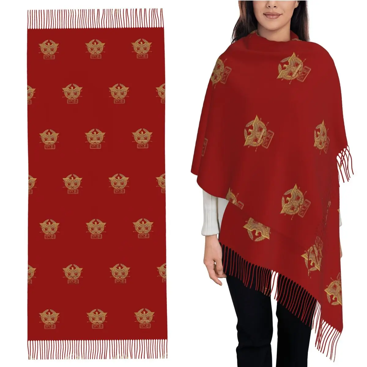 

SPQR-рамская империя, стандартный шарф с эмблемой орла, шарфы с кисточками для женщин, мягкие теплые шали и накидки, длинная осенне-зимняя шаль, накидка