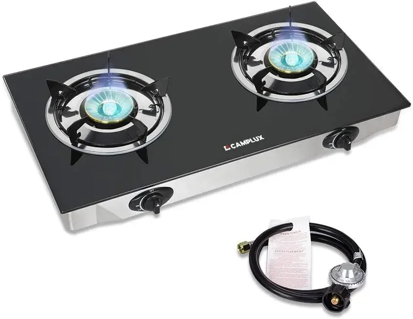 Propane Gas Cooktop Tempered Glass Double Burners Stove Auto Ignition LPG