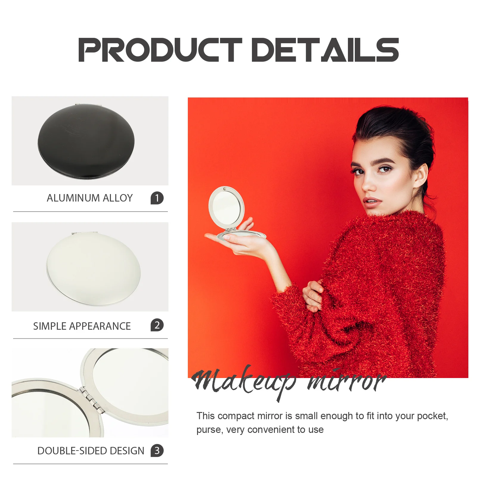 Mini miroirs de maquillage pliants compacts Double face, 2 pièces, miroirs de vanité de poche portables, miroir de voyage pliable pour l'extérieur