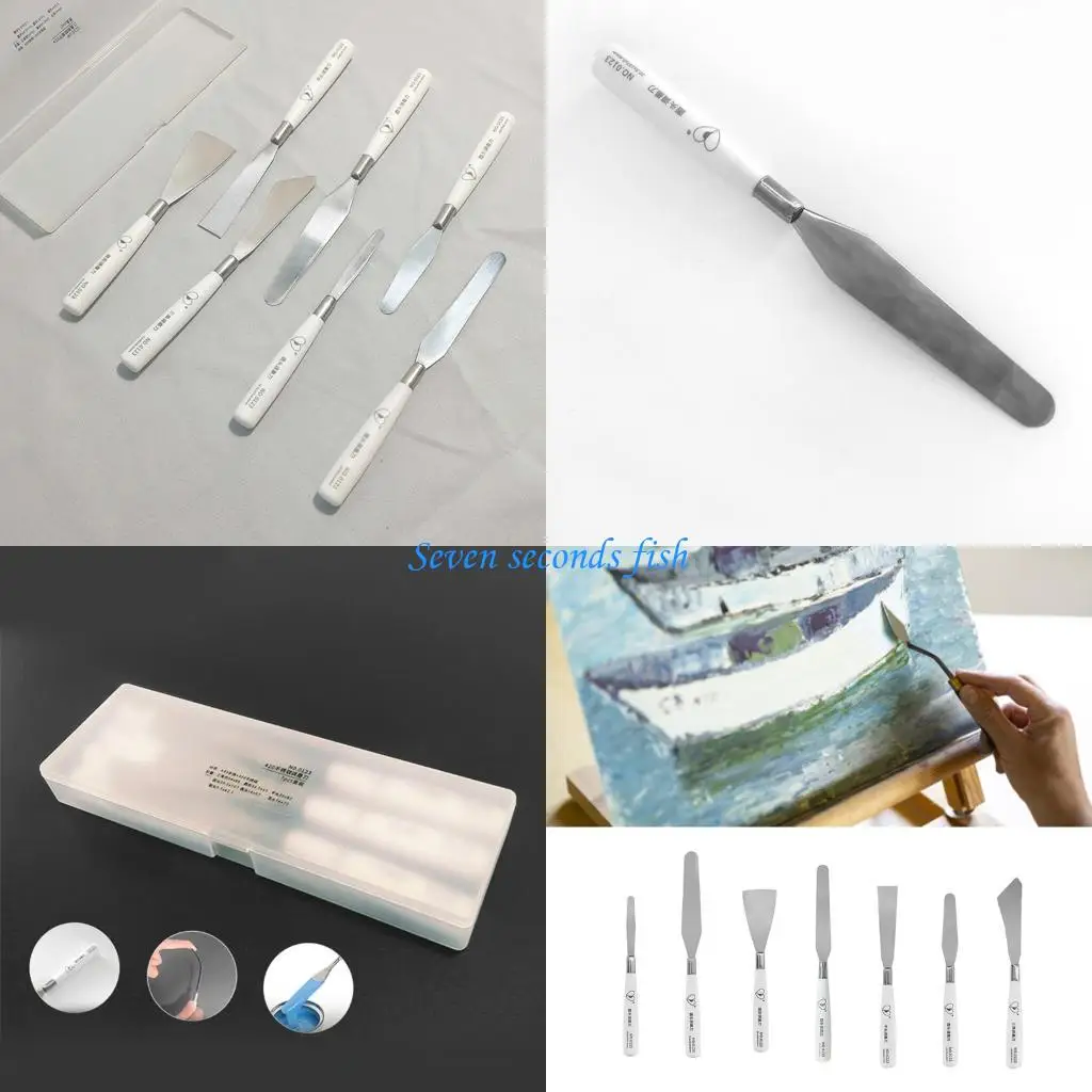

L74B 7Pieces Handle Palette Tool Stainless Steel Mixing Scraper for Oil Painting
