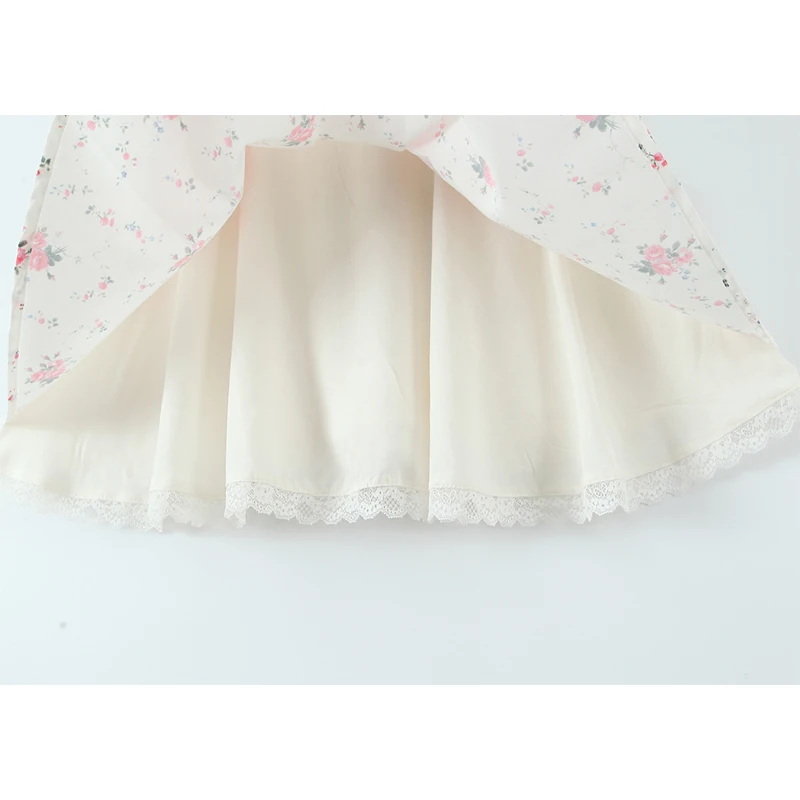 Sweet Floral Print Plaid Spliced Summer Mini Dress Women Elegant A-line Slim Low Waist Short Tank Dresses Party Robe