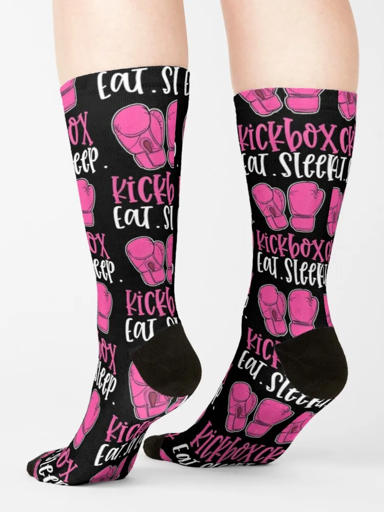 Eat Sleep Kickbox Pink Saying Quote Kickboxing Fighter Gifts Socks Sports Socks Man Christmas Socks Men