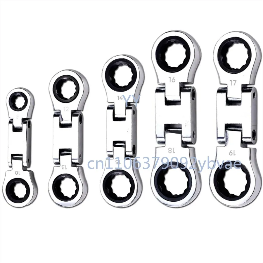 5 pcs Flex-Head Stubby Ratcheting Combination Wrench Set Mini Wrench Set Double Box End Flex-Head Mini Spanner Set