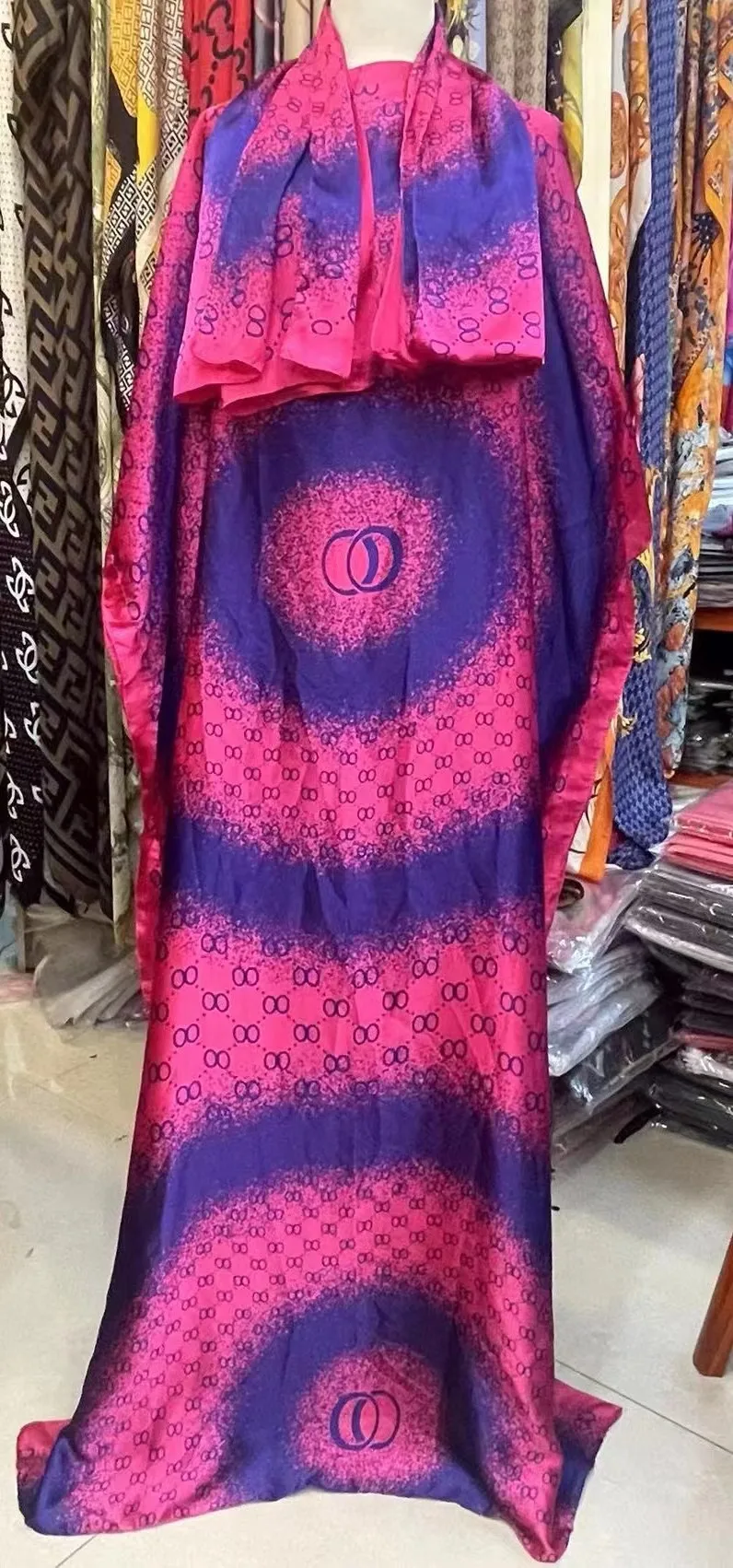 2023 New Style Fashion Oversize African Women Clothing Dubai Dashiki Abaya Free Size Print Design With Scarf Loose Long Dress