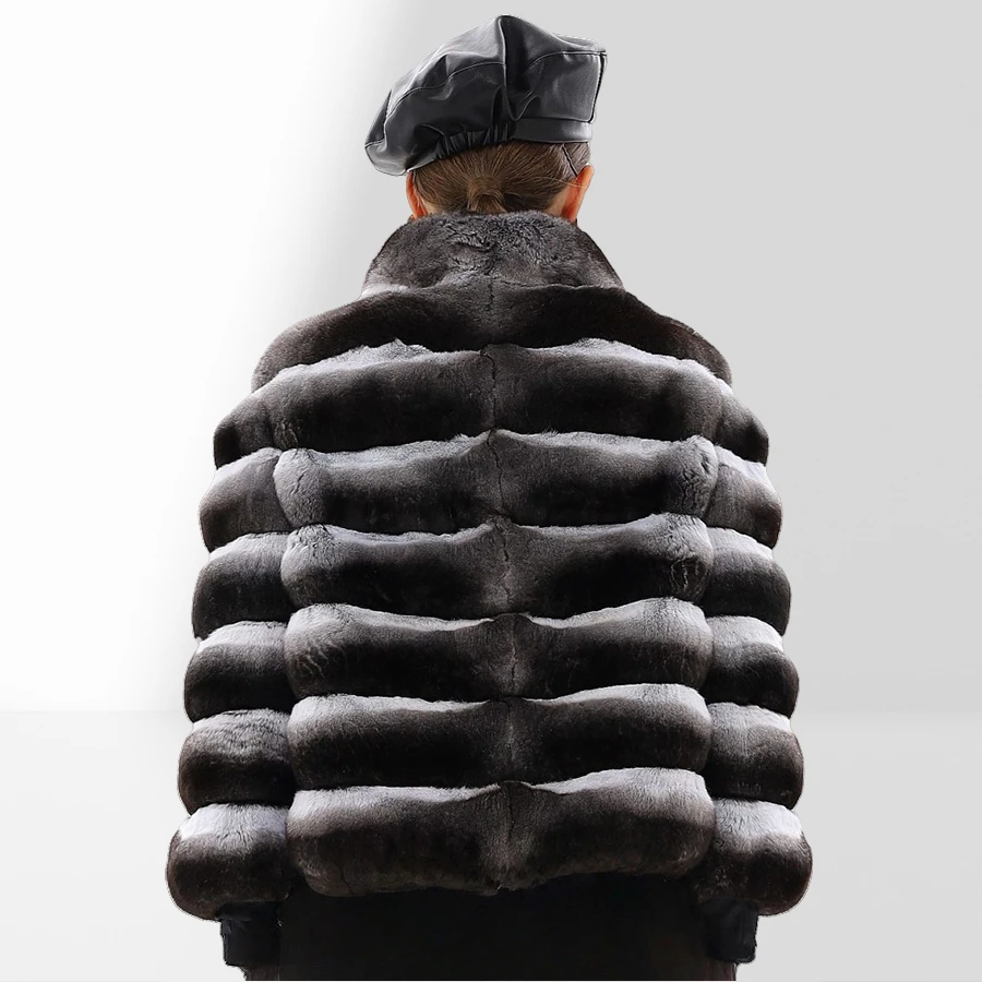 ショートチンチラファーコート 天然ラビットファー ハイカラー ふわふわジャケット 新スタイル 秋冬 レディース 本物の毛皮コート