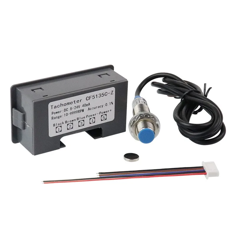 4 Digit Green LED Digital Tachometer RPM Speed Meter with Hall Sensor for Motor Rotation Speed Measurement