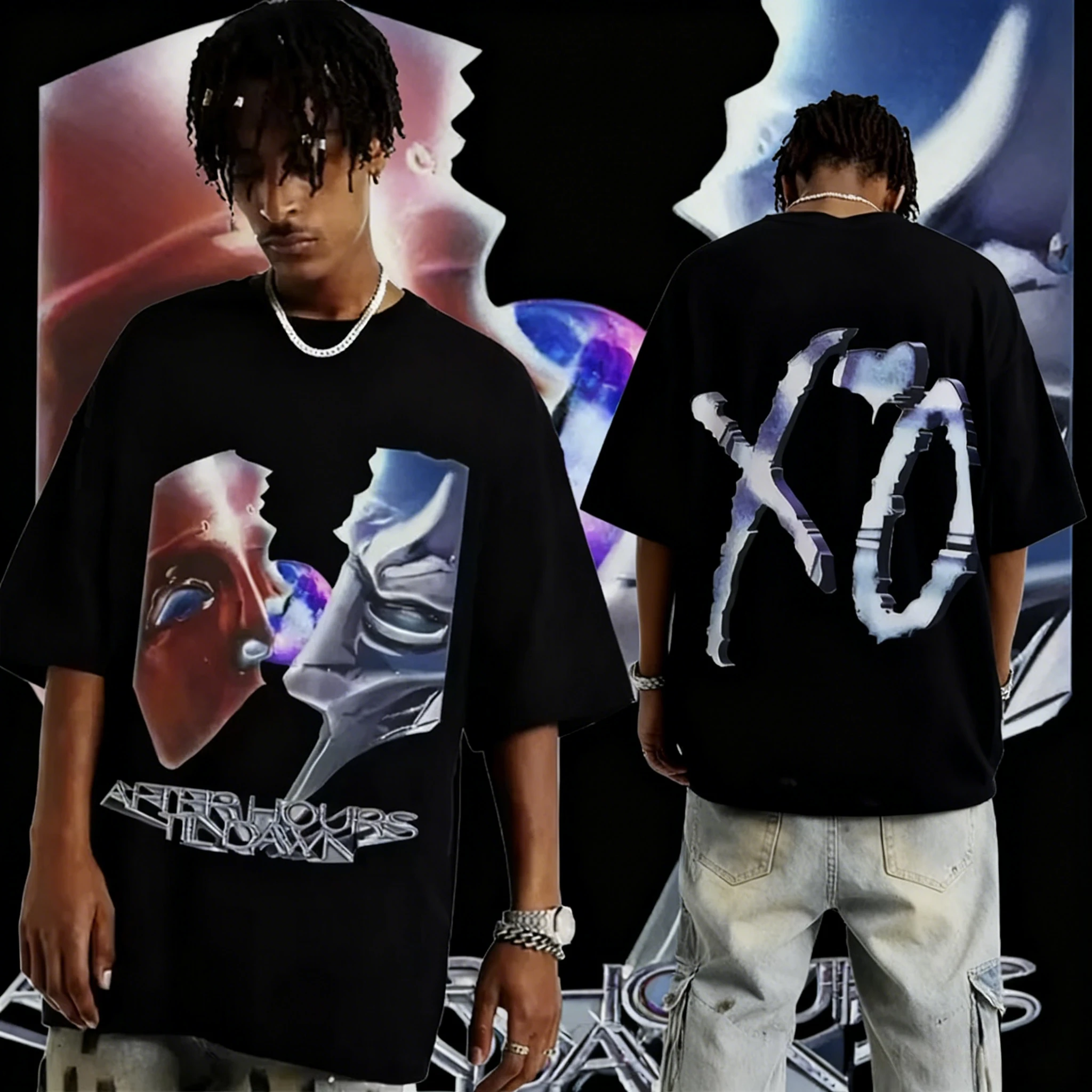 

2025 Summer Weicon Colorful Harajuku T-shirt Cartoon Kawaii Retro Hip-hop T-shirt Men's Hip-hop Cotton Loose Short Sleeves