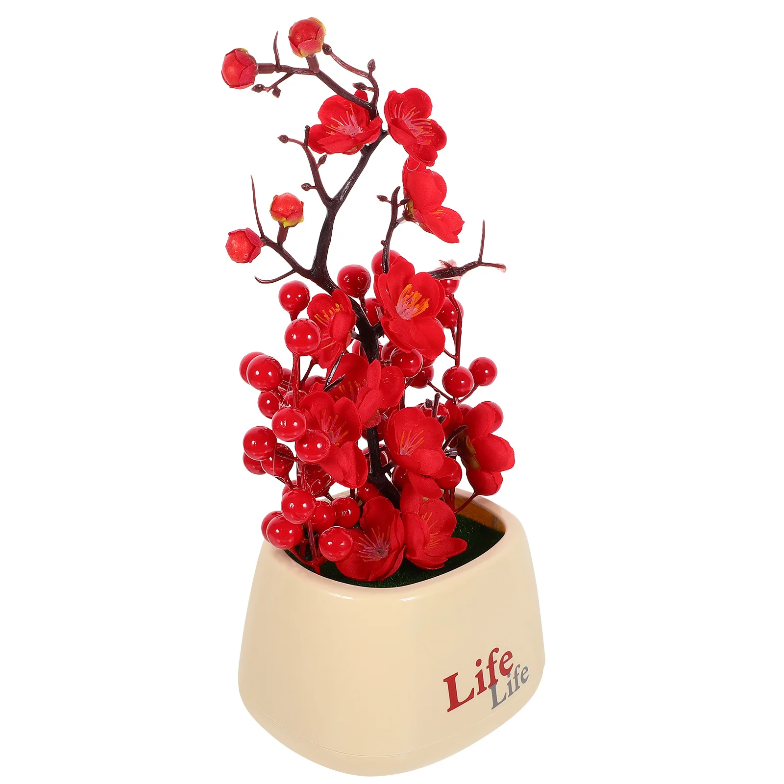 

Artificial Fortune Tree Fruit Bright Color Potted Plum Blossom Flower Decoration Fake Bonsai Tree for Office Kitchen Decor