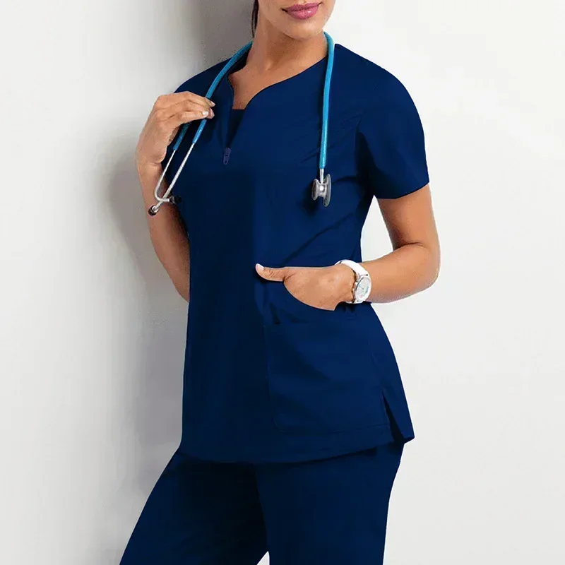 Correia em v para mulheres, logotipo personalizável, top de roupa com mangas, farmácia trabalhando médico, hospital e médico enfermagem uniforme, uniforme de enfermeira casual