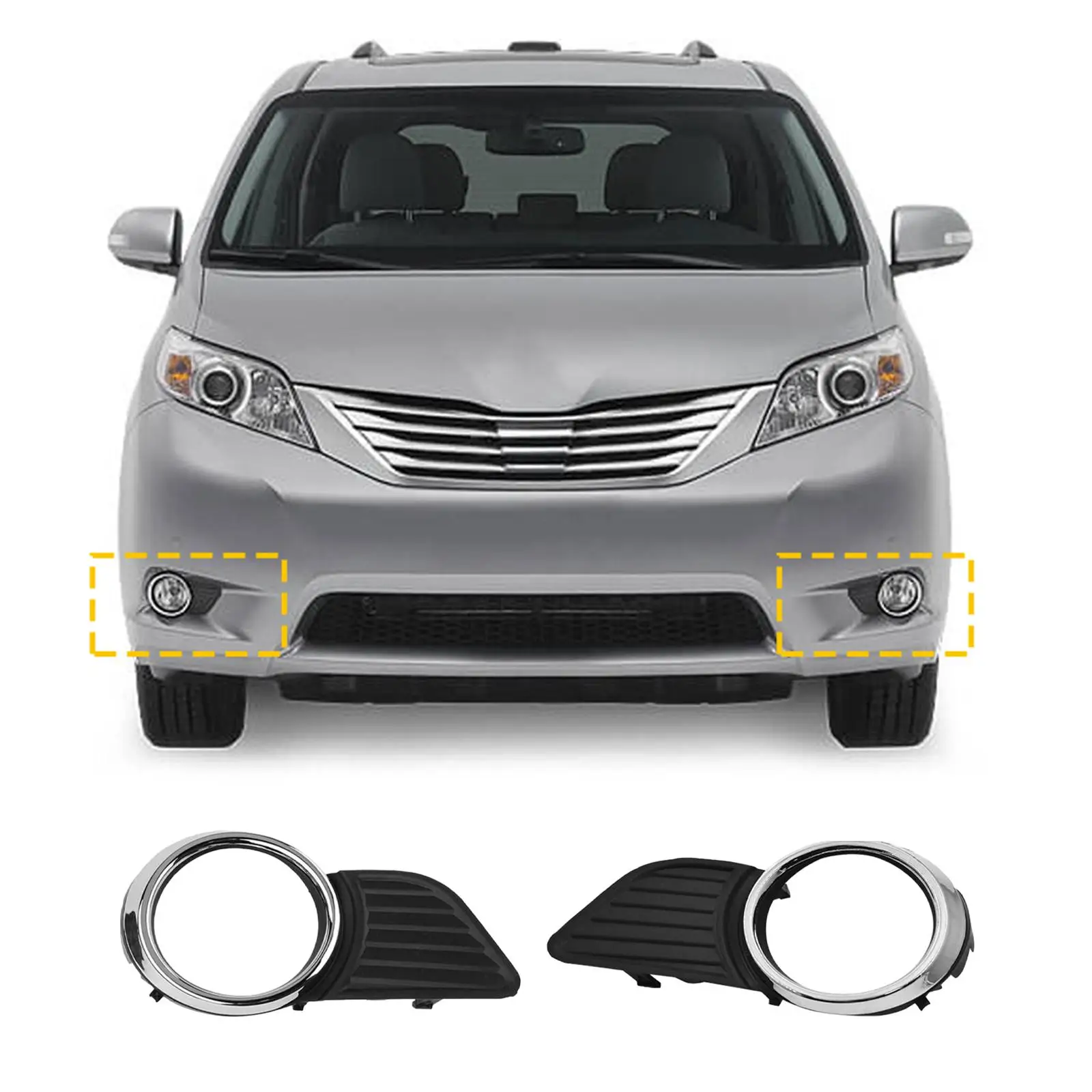 2x Front Fog Light Frame Cover Trim Fog Light Bezel Light Base for Toyota for sienna XLE LE 2011-2017 Stable Performance Sturdy
