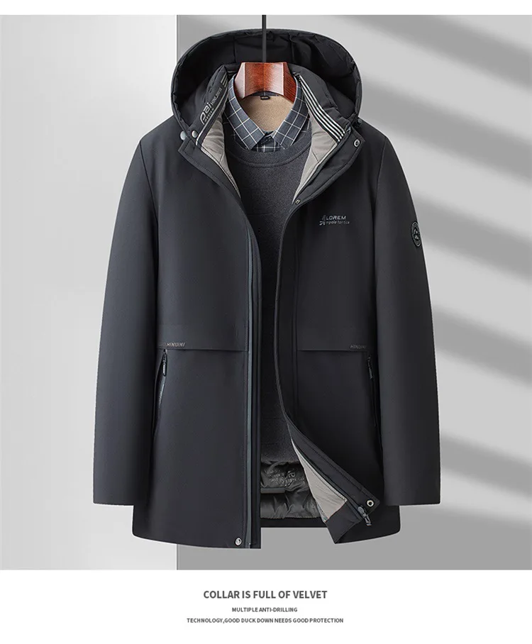 5XL Men's Winter Mid-Long Coat Warm Jacket Thick Coat Hat Detachable Long Jacket Business Jacket Mens Winter Hooded Warm Parkas