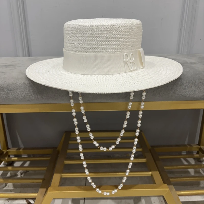 2023 summer new arrival Double Chain Strap Boater Hat straw hat for women