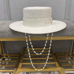 2023 summer new arrival Double Chain Strap Boater Hat straw hat for women