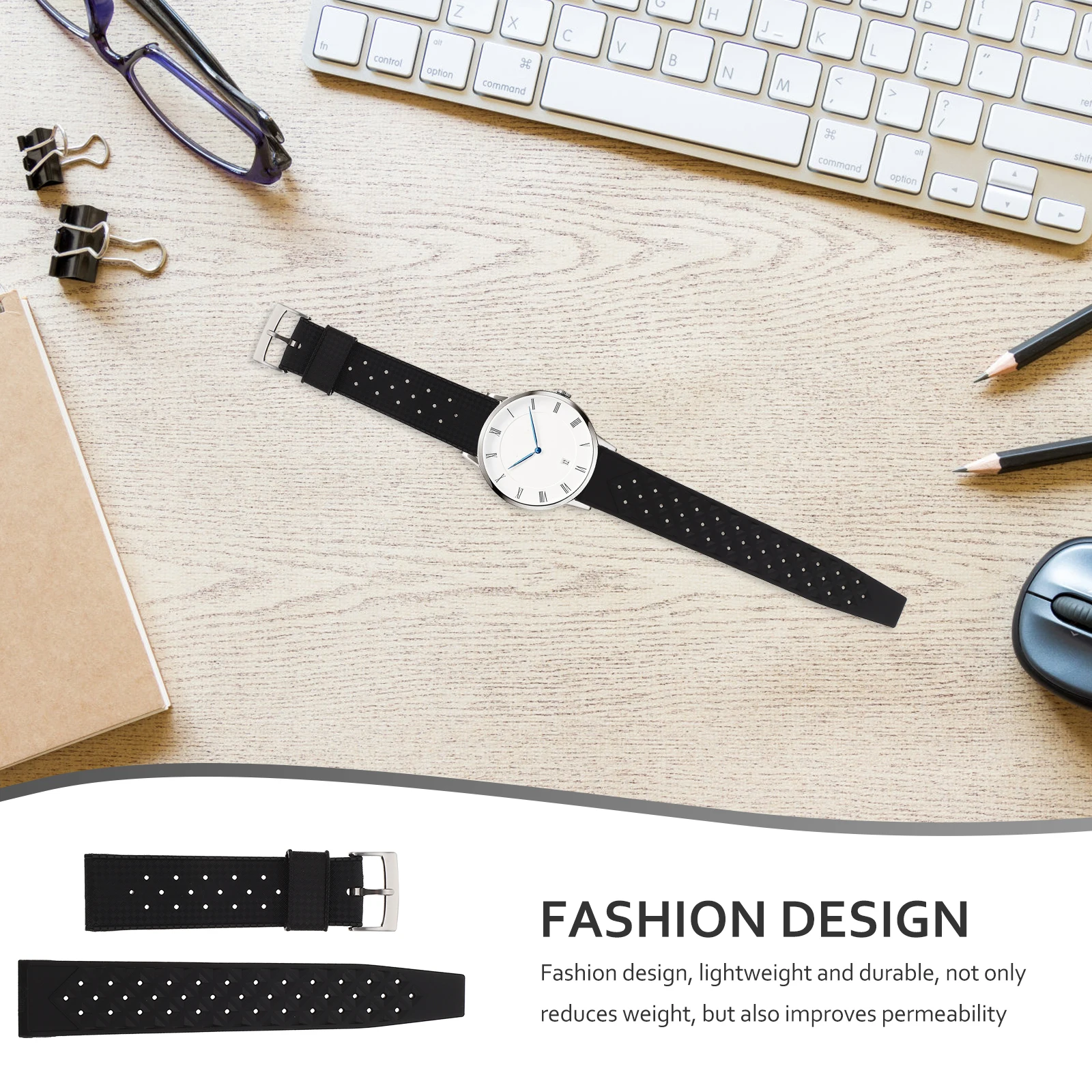 

Adjustable Silicone Watch Band Non-Slip Breathable Watchstrap Comfortable Decorative For Smartwatch Travel Work Replaceable Belt