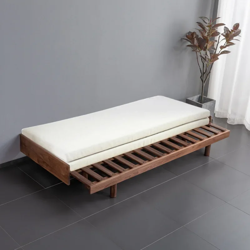 Black walnut sofa bed Solid wood expansion Push-pull bed Living room pull-out tatami Nordic Japanese multi-function