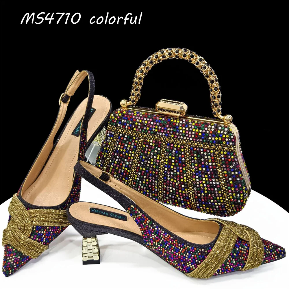 High quality for party matching shoes and bags low heels to match ladies stones slippers bag sets