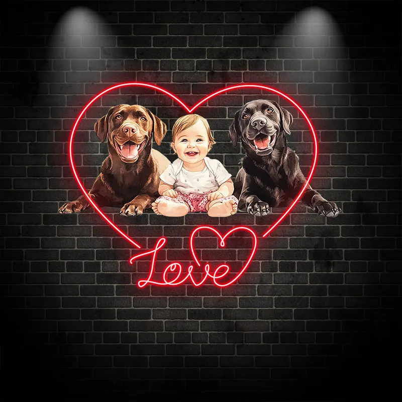 Baby and Labradors Full Of Love Custom Neon Sign, Personalized LED Neon Sign Light, Creative Gift Neon Light For Home Decor