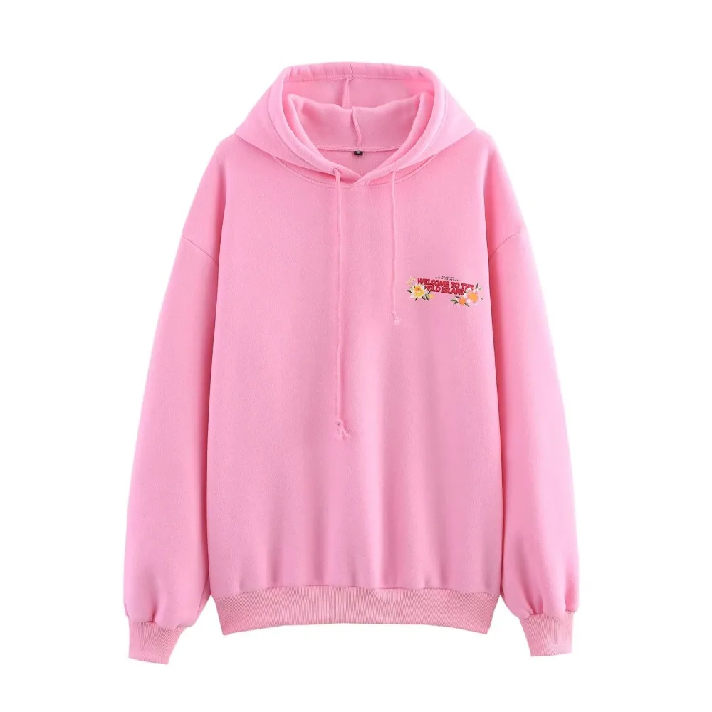 

TRAFZR Women's Fleece Hoodie 2025 FallWinter Pink Print Oversized Pullover Cozy Loungewear College Street Style Essential