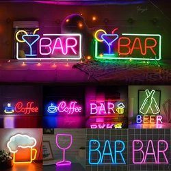 Coffee Bar Neon Signs Light LED Wine Glasses Logo Night Lamp Decor Room Home Shop Restaurant KTV Party Holiday Birthday Gift