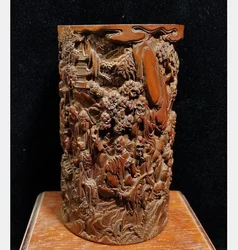 China Hand-carved boxwood archaize eighteen Rohan Pen holder crafts statue