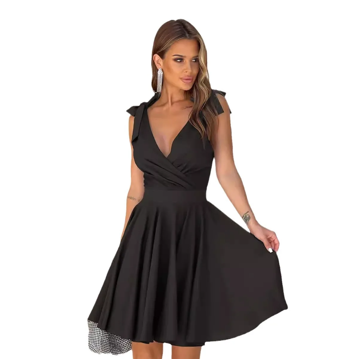 Sexy diepe V-hals kant-up mouwloze jurk voor vrouwen zomer mode hoge taille elegante party vest jurken Vrouwelijke 2025