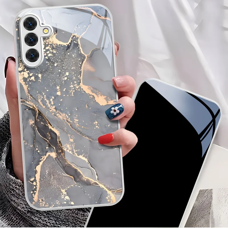 Texture-flowing gold-gray Electroplating glass Phone Case for Samsung GalaxyS26 S25 S24 S23 S22 S20FE/Ultra/Plus anti drop Cover