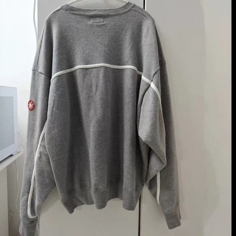 Winter CAVEMPT Sweatshirts High Quality Cotton Grid Abstract Portrait Print Gray Round Neck Pullover Oversized Men Women Tops