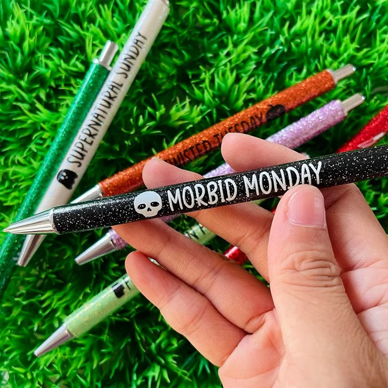 قلم لامع مع أقوال مضحكة ، أقلام أيام الأسبوع ، حبر جاف نابض بالحياة ، هدايات ظريفة ، 7 * *