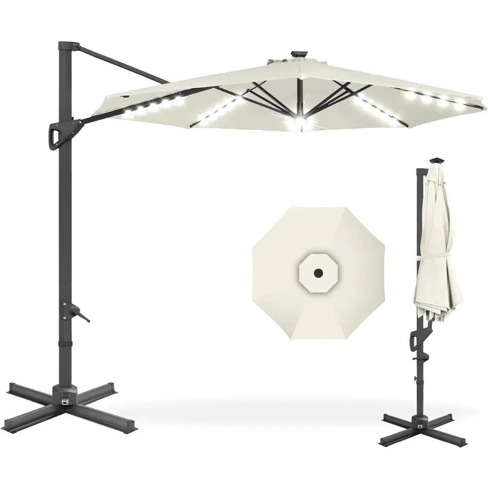 

Patio Umbrellas for Double Sided with Base and Lights, 360-degree Rotation, UV & Waterproof Canopy, 10ft Outdoor Umbrella