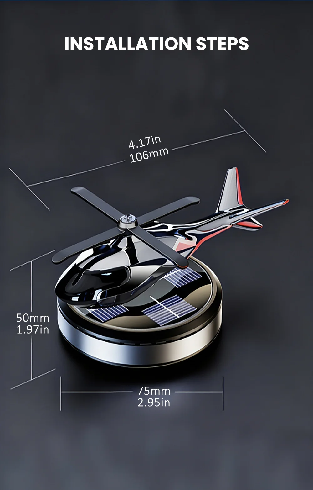 Solarbetriebener, rotierender Hubschrauber als Auto-Dekoartikel mit kreativer Aromatherapie für die Mittelkonsole, als Geschenk für Männer. – Detail 8