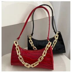 2022 New Retro Crocodile Pattern Zipper Totes Shoulder Bags Pu Leather Solid Color Chain Handbag Underarm Bag Fast Wholesale