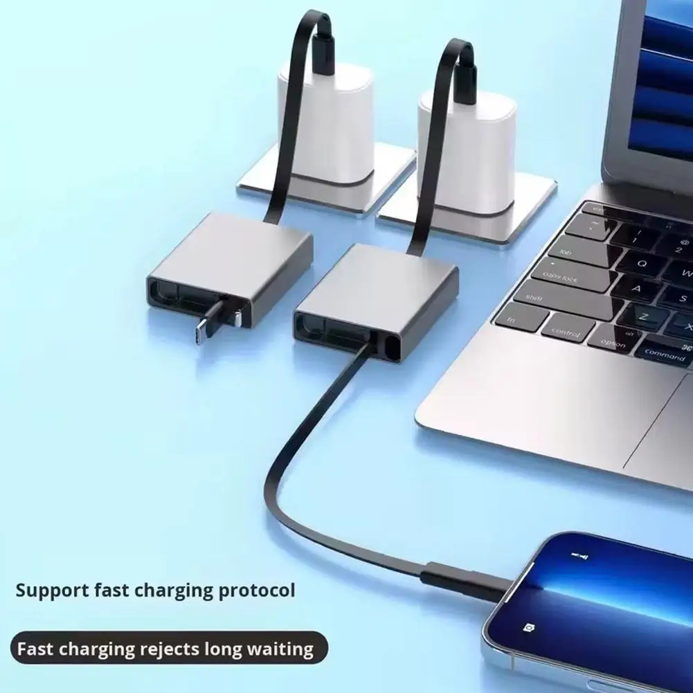 Retractable USB C Cable 60W PD Fast Charging for Travel Laptop Phone Tablet Compact Cord Kit Set Case Holder