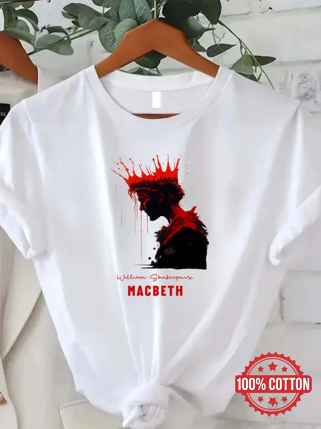 All fashion Macbeth King coronation women's short sleeved shirt, Shakespeare drama pattern T-shirt, drama design T-shirt
