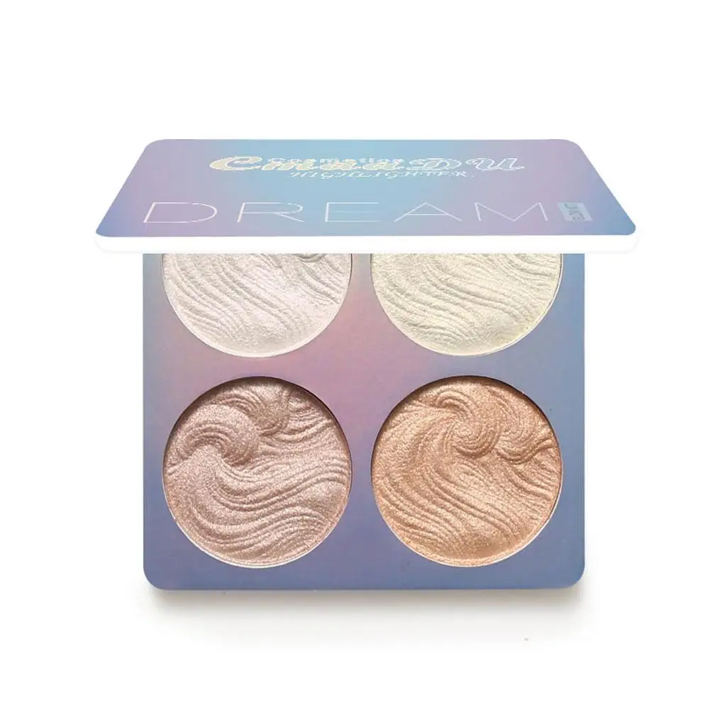 4 Colors Waterproof Face Baked Highlighter Palette Makeup Skin Brighten Contour Luminous Long Lasting Shiny Bronzers Powder M3f6