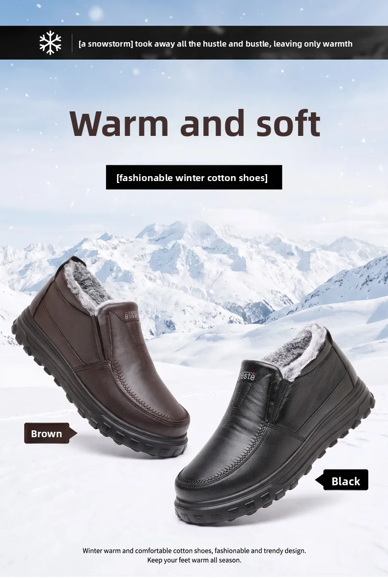 Herren Winter Slip-On Schuhe Wasserdicht Dick Plüsch Gefüttert Warme Casual Loafer Rutschfeste Plattform Schneestiefel – Detail 8