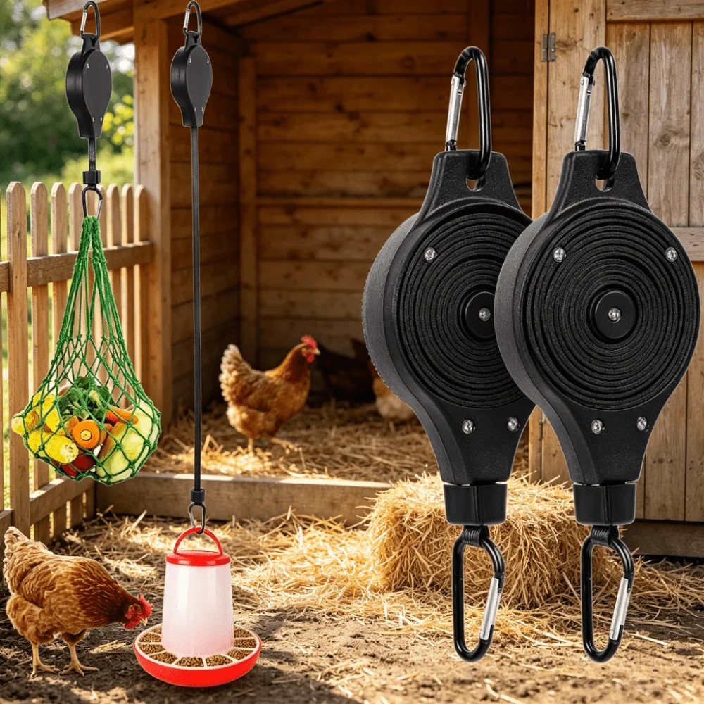 Adjustable Retractable Pulley Hook 1Pc, Multifunctional Hanger for Poultry Feeding Supplies and Garden Plant Hanging