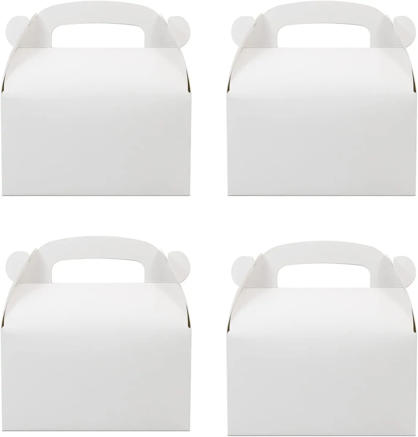 

White Party Favor Treat Boxes, Goodie Gable Paper Gift Boxes with Handles. Perfect for Wedding, Birthday, Graduation, Babyshower